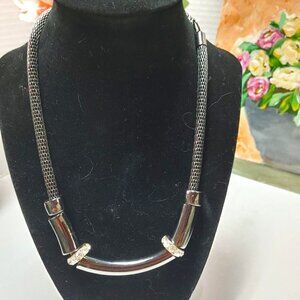 3/$30 Thick Gun Metal Snake Chain Choker Collar Necklace White Rhinestones 16"